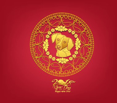 Oryantal mutlu Çin yeni yıl 2018. Tasarım köpek yılı