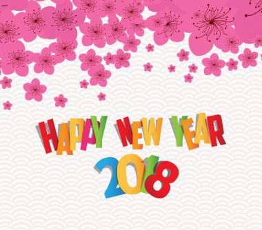 Erik çiçeği ile Çin yeni yılı 2018. Renkli arka plan