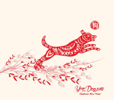 Mutlu çene yeni yıl ve yıl köpek kartı olduğunu fenerler ve çerçeve (hiyeroglif köpek köpek) 