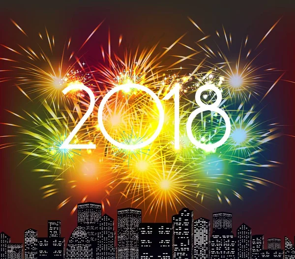Ευτυχισμένο το νέο έτος 2018 πυροτεχνήματα πολύχρωμο — Διανυσματικό Αρχείο
