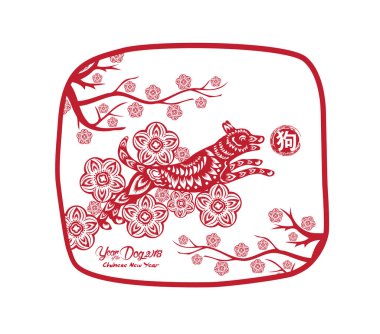 Mutlu çene yeni yıl ve yıl köpek kartı olduğunu fenerler ve çerçeve (hiyeroglif köpek köpek) 