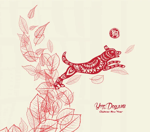 Mutlu çene yeni yıl ve yıl köpek kartı olduğunu fenerler ve çerçeve (hiyeroglif köpek köpek) 