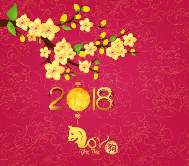 Mutlu çene yeni yıl ve yıl köpek kartı olduğunu fenerler ve çerçeve (hiyeroglif köpek köpek) 