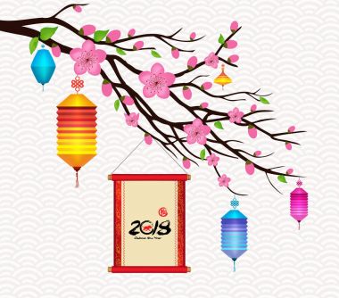 Mutlu çene yeni yıl ve yıl köpek kartı olduğunu fenerler ve çerçeve (hiyeroglif köpek köpek) 