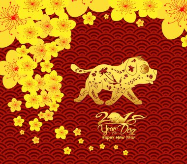 Mutlu çene yeni yıl ve yıl köpek kartı olduğunu fenerler ve çerçeve (hiyeroglif köpek köpek) 