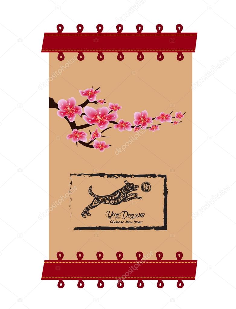 Sakura flowers background. Cherry blossom banner. Year of the dog