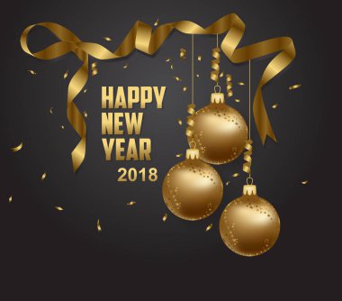 vector illustration of happy new year 2018 gold and black collors place for text christmas balls 2018 clipart