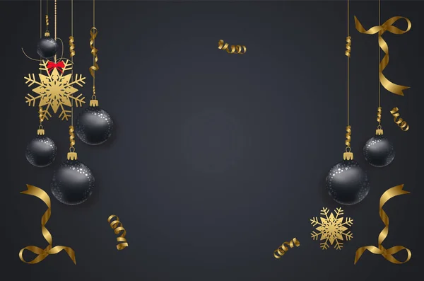 Vector illustratie van Kerstmis 2018 achtergrond met Kerstmis confetti goud en zwart kleuren kant voor tekst — Stockvector
