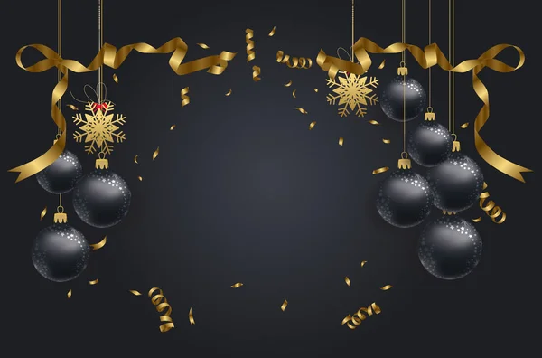 Ilustração vetorial de Natal 2018 fundo com natal confetti ouro e preto cores rendas para texto —  Vetores de Stock