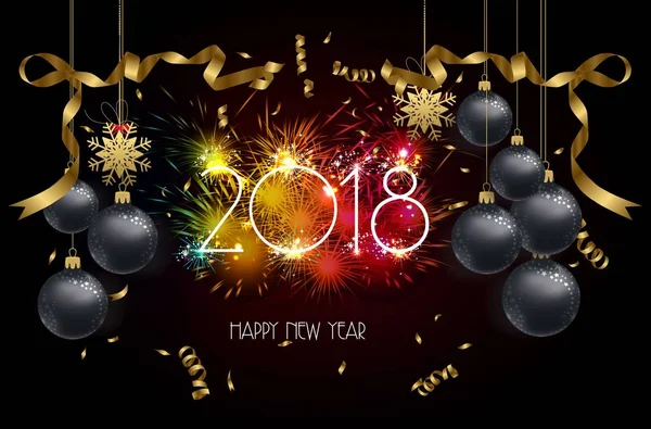 Frohes neues Jahr 2018 Hintergrund mit Weihnachten Konfetti Gold und Feuerwerk — Stockvektor