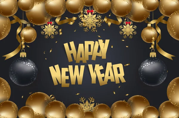 Happy new year 2018 background with christmas confetti gold and black colors lace for text 2018 — Stock Vector