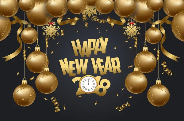 Feliz ano novo 2018 fundo com natal confetti ouro e preto cores rendas para o texto 2018 — Vetor de Stock