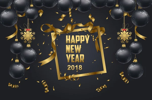 Gelukkig Nieuwjaar 2018 achtergrond met Kerstmis confetti goud en zwart kleuren kant voor tekst — Stockvector