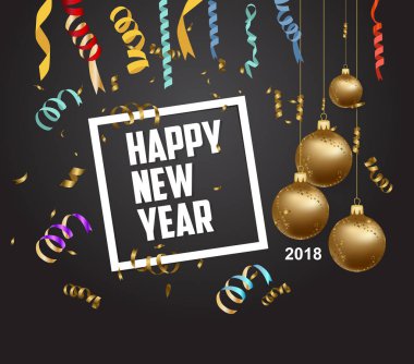 Mutlu yeni yıl 2018 düz tasarım tarzında modern tebrik kartı ile altın top-
