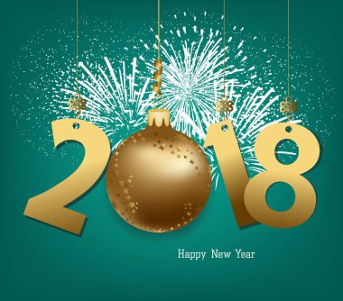 Mutlu yeni yıl 2018 altın topu atma ve havai fişek ile