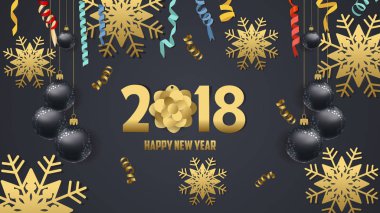 Mutlu yeni yıl 2018 kar tanesi kutlama. Altın tebrik dekorasyon