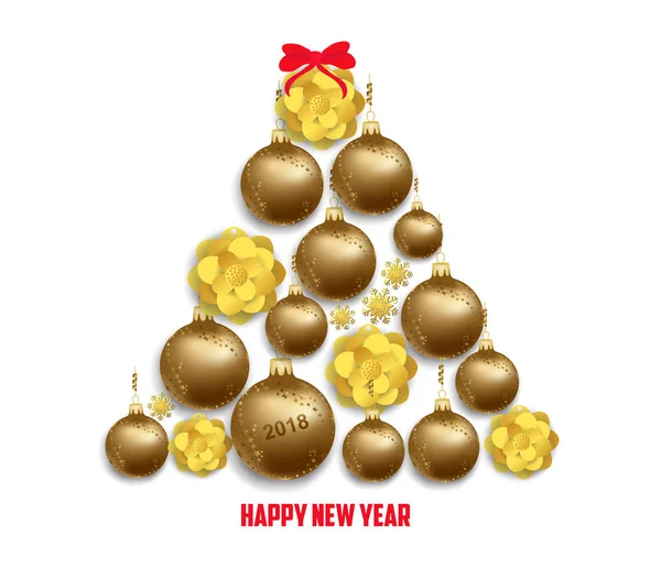 Luxe élégant Joyeux Noël et bonne affiche de nouvelle année. Boules d'arbre isolées sur fond blanc — Image vectorielle