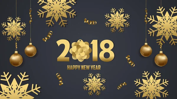 Mutlu yeni yıl 2018 kar tanesi kutlama. Altın tebrik dekorasyon