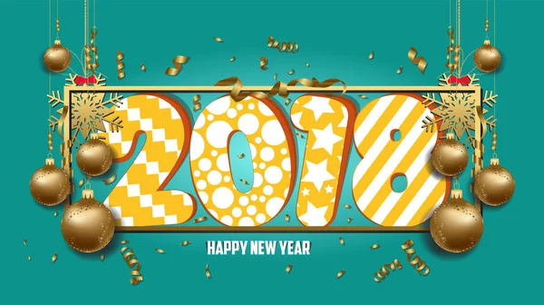 Vector ilustración de feliz año nuevo 2018 fondo de pantalla bolas de oro y colorido — Archivo Imágenes Vectoriales