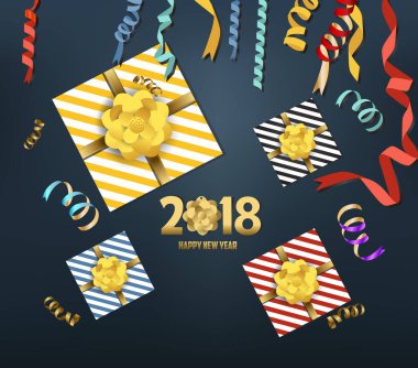 Altın hediye yay ile vektör 2018 mutlu yeni yıl arka plan