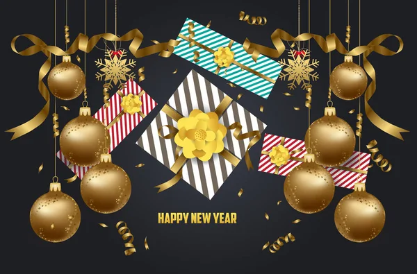 Vector 2018 Feliz año nuevo fondo con arco de regalo de oro — Archivo Imágenes Vectoriales