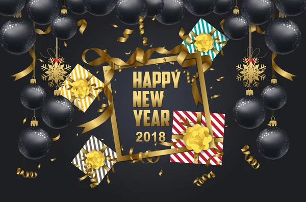 Вектор 2018 С Новым Годом и золотым подарком — стоковый вектор