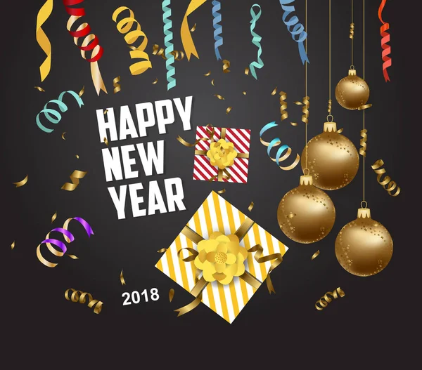 Vector 2018 Feliz Ano Novo fundo com arco de presente de ouro — Vetor de Stock