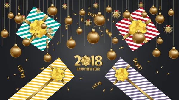 Vector 2018 Happy New Year background with golden gift bow — Stock Vector