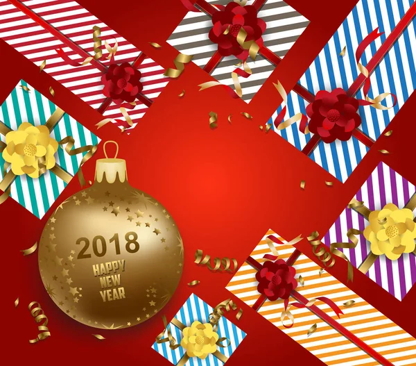 Veselé Vánoce a šťastný nový rok 2018 s kuličkou zlata — Stockový vektor