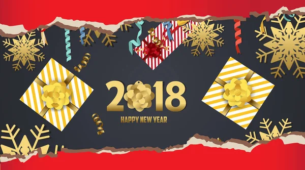 Вектор 2018 С Новым Годом и золотым подарком — стоковый вектор
