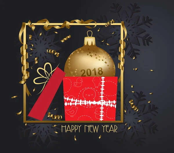 Luxus elegante frohe Weihnachten und ein gutes neues Jahr 2018 Plakat. Konfetti und goldene Weihnachtskugeln — Stockvektor