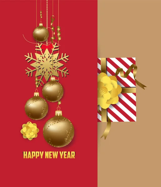 Saludo de vacaciones y feliz año nuevo 2018 tarjeta con bolas de oro — Archivo Imágenes Vectoriales
