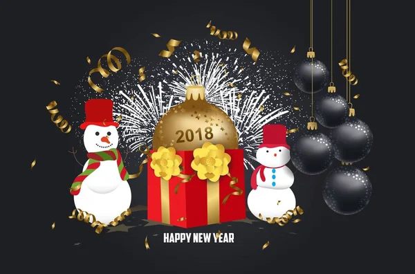 Vector ilustración de fondo de Navidad 2018 con confeti de Navidad de oro y muñeco de nieve — Archivo Imágenes Vectoriales