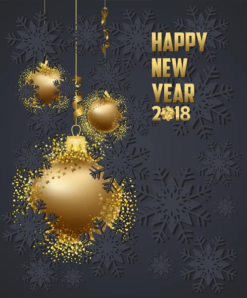 Lüks zarif neşeli Noel ve mutlu yeni yıl 2018 poster. Altın Noel topları — Stok Vektör