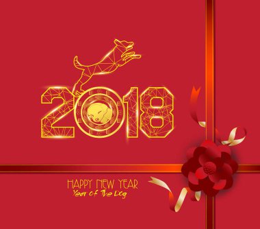 Yeni yıl 2018 çokgen çizgi açık renkli. Köpek yılı