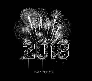 Yeni yıl 2018 çokgen çizgi ve havai fişek arka plan