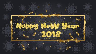 Yeni Yılınız Kutlu Olsun. Altın glitter 2018. Siyah arka plan üzerine izole altın metin