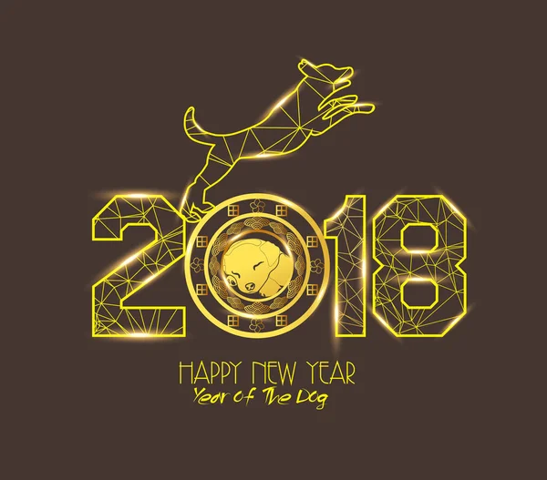 Año Nuevo 2018 fondo de luz de línea poligonal. Año del perro — Archivo Imágenes Vectoriales