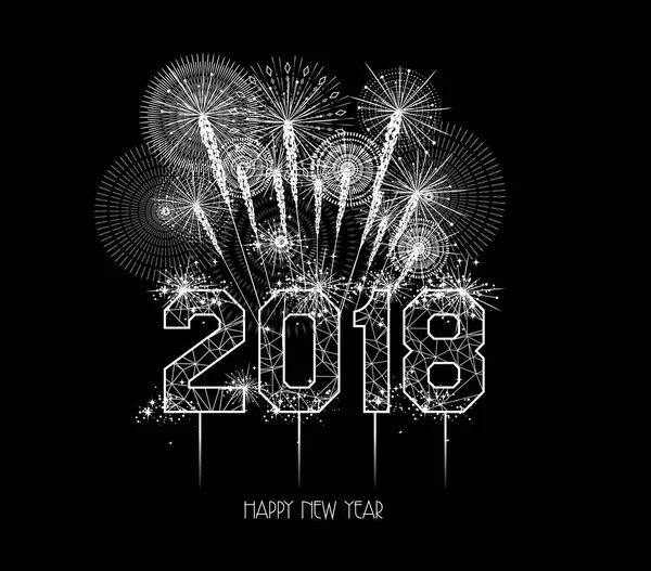 Yeni yıl 2018 çokgen çizgi ve havai fişek arka plan