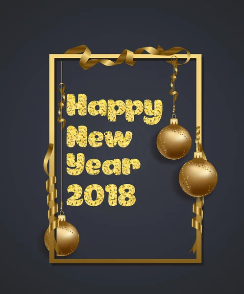 Frohes neues Jahr. gold glitter 2018. goldener text isoliert auf schwarzem hintergrund — Stockvektor
