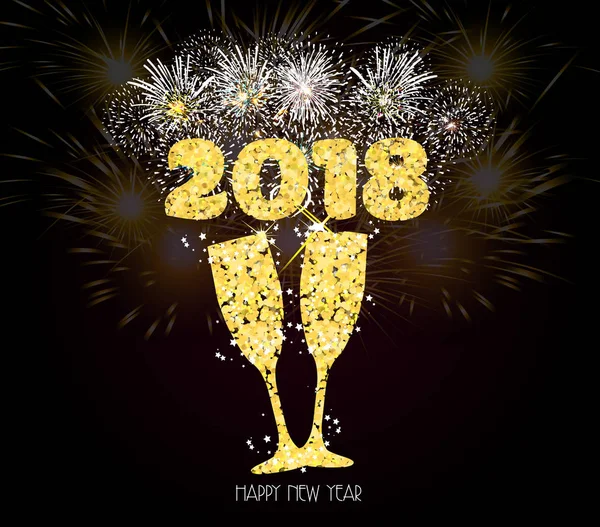Новый год бокал шампанского золотой 2018 изолирован на черном фоне — стоковый вектор