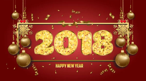 Vectorillustratie van gelukkig Nieuwjaar 2018 behang gouden ballen — Stockvector