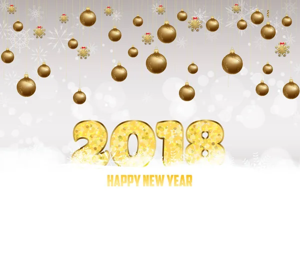Szczęśliwego nowego roku 2018 złoty brokat typ tło z złote kule — Wektor stockowy