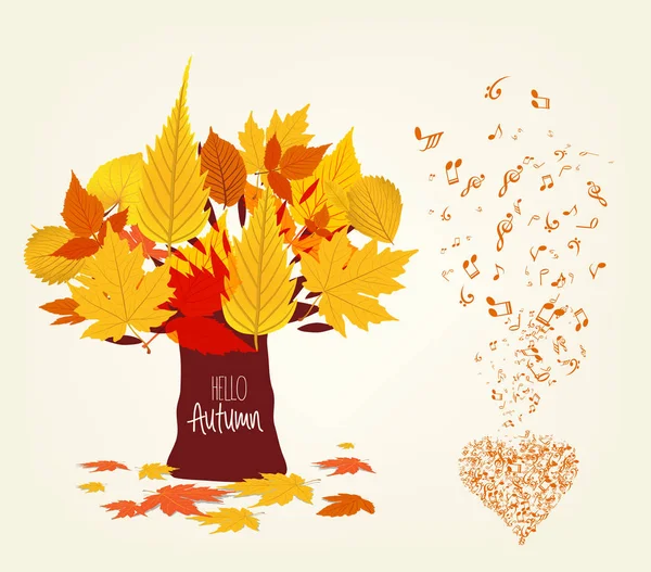 Vector Illustration of an Autumn leaves Design and musical is my soul — Stock Vector