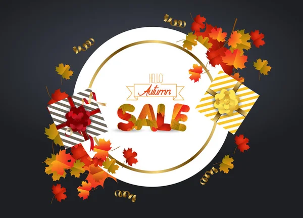 Weißer Rohling mit Herbst-Ahornblättern auf Hintergrund für Designbanner, Eintrittskarte, Faltblatt, Karte, Plakat — Stockvektor