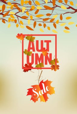 İle kelime sonbahar afiş. Arka plan sonbahar yaprakları