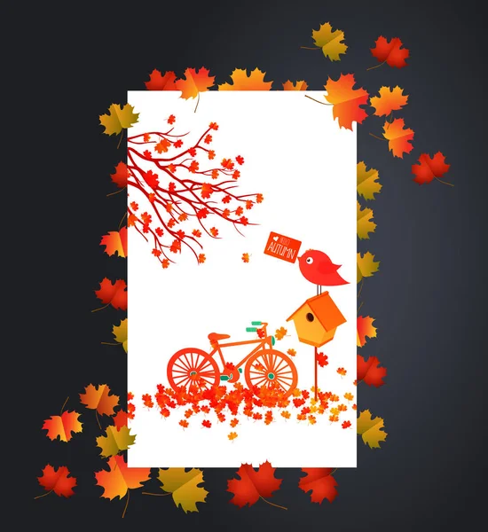 Fondo de otoño con tarjeta de hojas de arce — Vector de stock