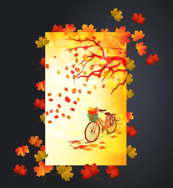 Latar belakang musim gugur dengan kartu maple leaves - Stok Vektor