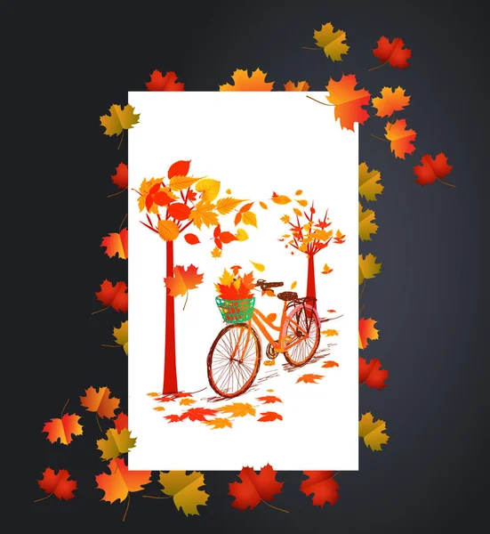 Fondo de otoño con tarjeta de hojas de arce — Vector de stock
