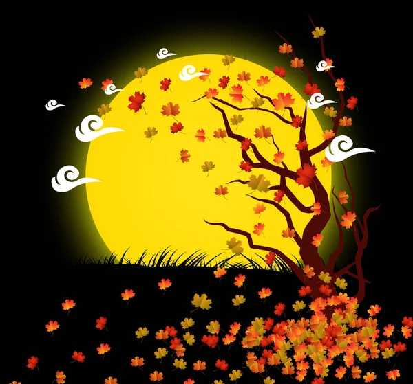 Natürlicher Hintergrund mit Blättern und Mondlicht — Stockvektor